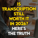 Woman reviewing her income results after 6 months of transcription work.