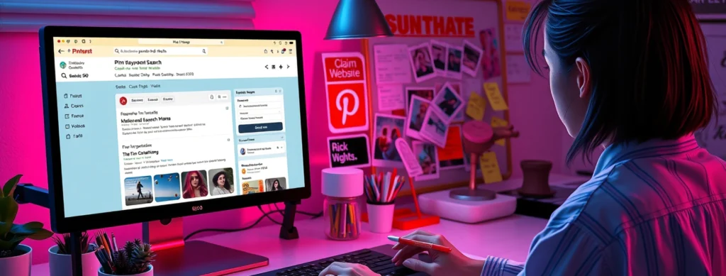 Person Optimizing Pinterest Pins with Keyword Research, Seo Checklist and Profile Setup Tools Visible.