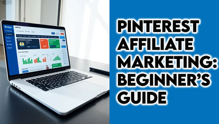 Laptop screen showing affiliate marketing dashboard with earnings charts and commission reports