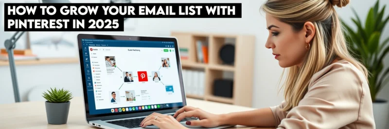 Female entrepreneur setting up Pinterest to email automation workflow for list growth