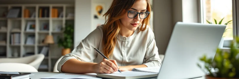 Female blogger researching Pinterest keywords and planning boards