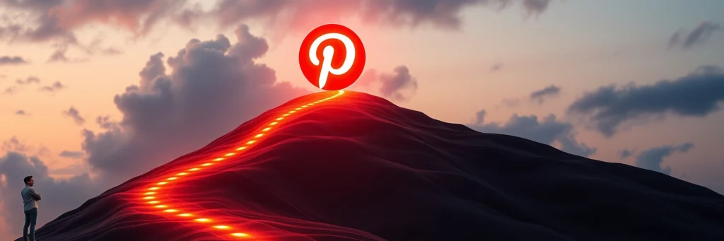 a Person Confidently on a Path Towards a Glowing Pinterest Logo, Symbolizing a Successful Journey with Pinterest Seo and Traffic Growth