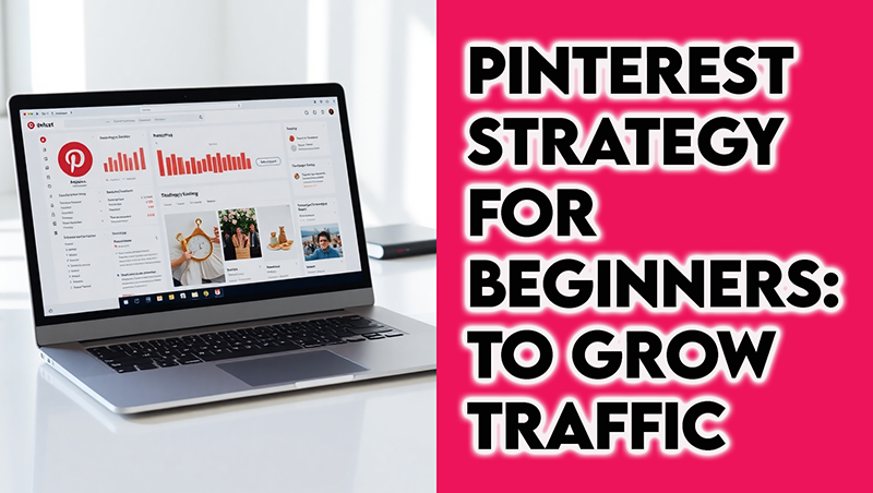Laptop Screen Showing Beginner-friendly Pinterest Dashboard with Analytics Charts and Trending Pins  Thesidehustler.blog