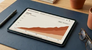 A professional workspace showing steady Pinterest analytics growth, representing a Pinterest strategy for beginners.