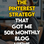 Woman reviewing her Pinterest strategy dashboard showing a spike in blog traffic.