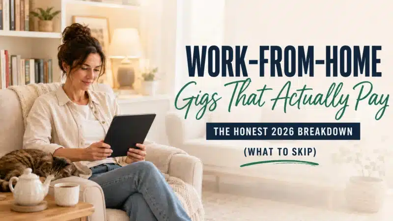 Woman exploring the best work-from-home gigs for beginners in 2026 featured image
