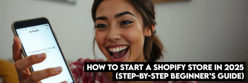 the Exciting Moment a Woman Sees Her First Sale Notification on Her Phone from Her New Shopify Store.