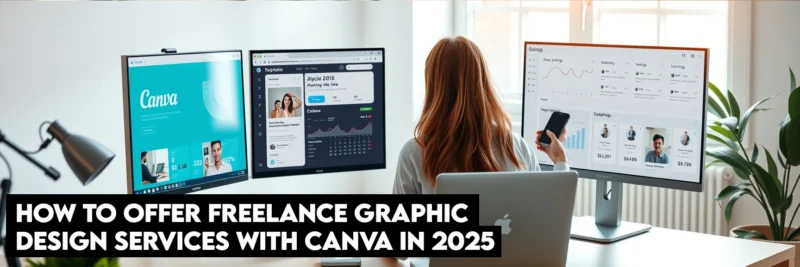 Freelance-canva-business-analytics | Thesidehustler.blog Woman Analyzing Freelance Graphic Design Business Metrics with Canva Projects and Analytics Dashboard