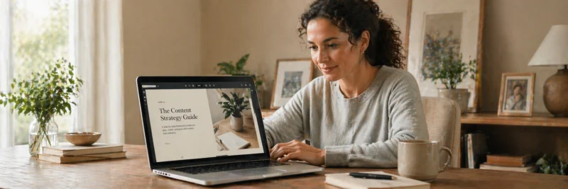 Woman at desk viewing a digital product on a laptop as part of making money from email marketing