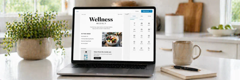 Laptop displaying a newsletter with a sponsored section as part of monetizing email campaigns