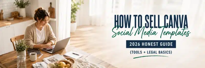 Woman designing on a tablet to sell canva social media templates from her kitchen table