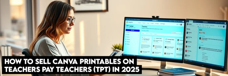 Woman Analyzing Teachers Pay Teachers Template Sales Using Canva and Seller Dashboard