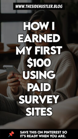 A woman reviewing her first $100 earned from easy paid survey sites.
