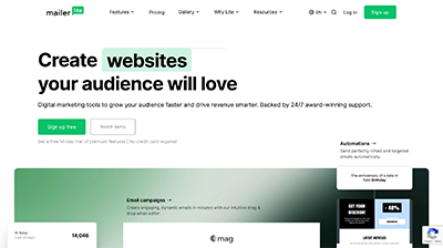 Official Mailerlite Homepage Screenshot