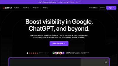 Official SurferSEO Homepage Screenshot