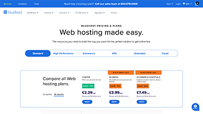 Official Bluehost homepage Screenshot
