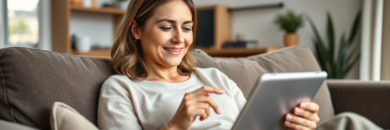 Woman receiving digital product sales notifications at home from her online store.