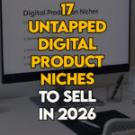 Woman researching high-demand, low-competition digital product ideas on her laptop