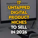 Woman researching high-demand, low-competition digital product ideas on her laptop
