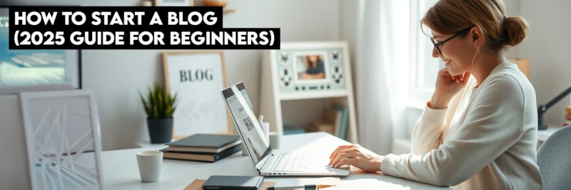 Woman-starting-blog-home-office-inspiration | Thesidehustler.blog an Inspired Woman Starting Her New Blog on a Laptop in a Bright Home Office, Embodying the First Step into the World of Blogging.