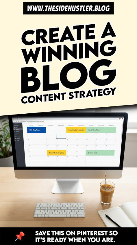 iMac displaying a digital editorial calendar for blog content planning, social media graphics, and email strategy.