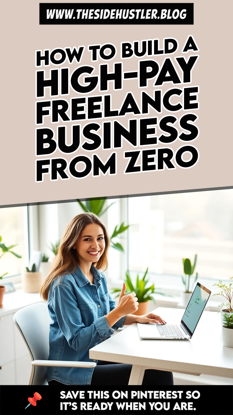 How to build a high-paying freelance business from zero in 2026 — woman working from home on a laptop, smiling and giving a thumbs up, surrounded by houseplants.