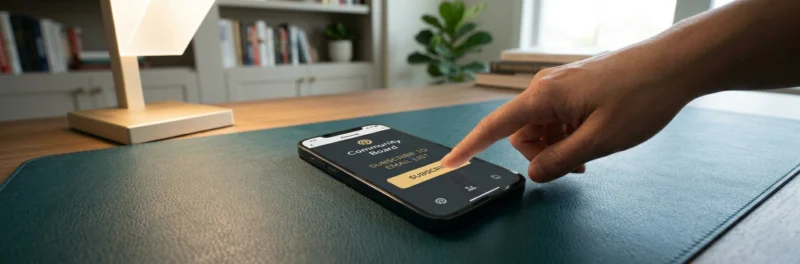 A mobile phone showing a Pinterest opt-in page with a clear call-to-action button.