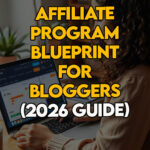 Woman studying a guide to choosing affiliate programs that grow her blog income.