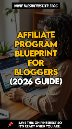 A remote worker earning a flexible income from a beautiful balcony with a mountain view. Woman studying a guide to choosing affiliate programs that grow her blog income.