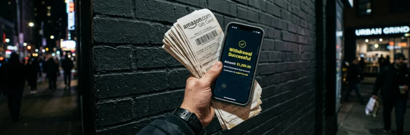 A user holding payout proof from Freecash, showing real earnings from 2026.