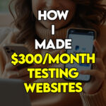 A woman celebrating her $300 monthly side income from website testing.