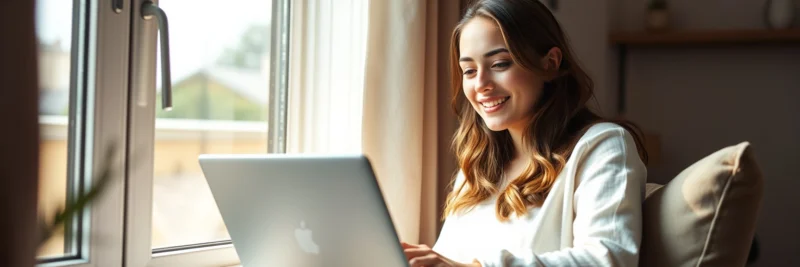 Woman enjoying the remote work benefits of flexibility and freedom while working from home.