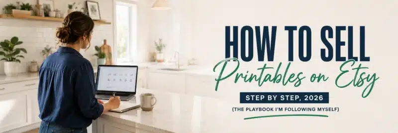 Woman learning how to sell printables on Etsy on a laptop