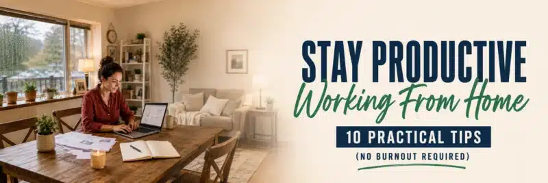Woman staying productive when working from home at a cozy dining table workspace