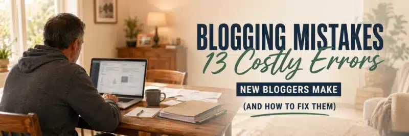 Man reviewing common blogging mistakes on a laptop