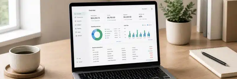 Bookkeeping software on a laptop screen for a work from home bookkeeper