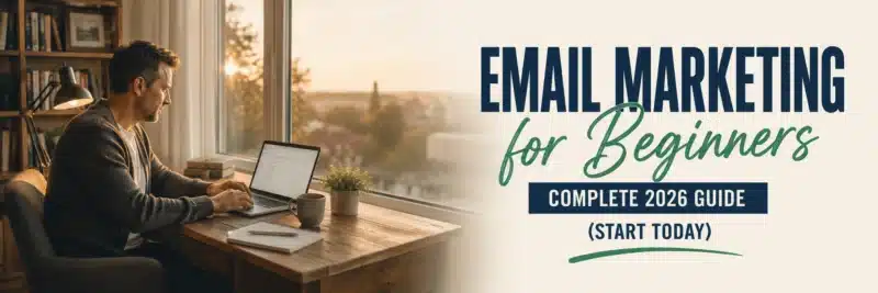 Man working at a desk by the window, writing notes for this complete guide to email marketing for beginners