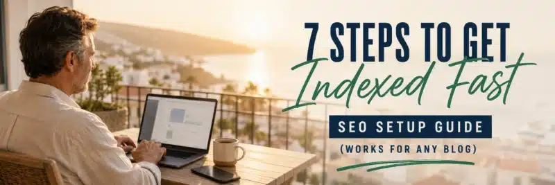 man checking Google Search Console on a laptop to get new blog posts indexed fast
