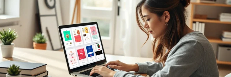 Woman building a newsletter campaign on a laptop using GetResponse email marketing tools.