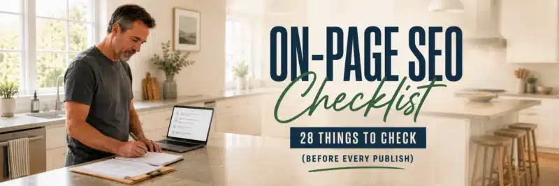 Man reviewing an on-page SEO checklist for bloggers on a laptop