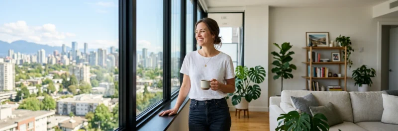 A confident woman representing the success of her new welcome email sequence.