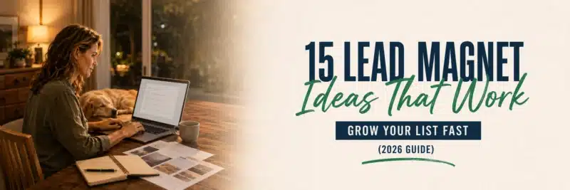Woman at a dining table workspace brainstorming lead magnet ideas for her blog