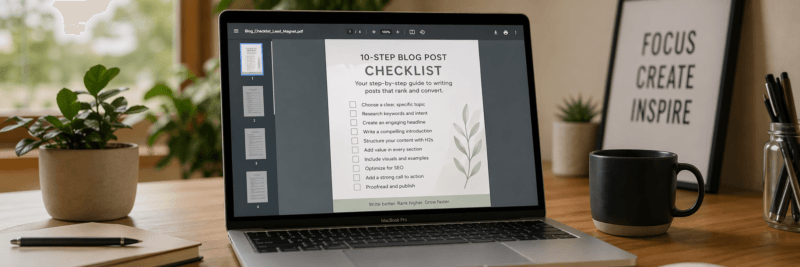 Laptop displaying a checklist style lead magnet PDF as part of lead magnet ideas for bloggers