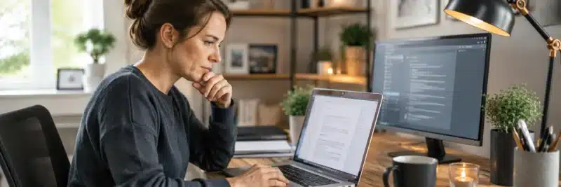 Blogger editing an AI-generated draft on a laptop, using the best AI writing tools for bloggers to write faster.