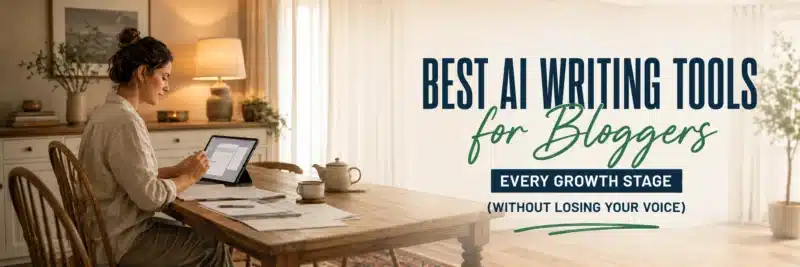 Woman using the best AI writing tools for bloggers on a tablet