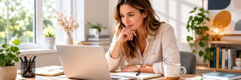 Blogger comparing different AI writing tools for bloggers on a laptop to pick the right one.