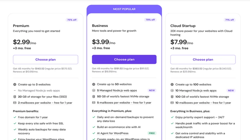 Scrrenshot from hostingers official website stating prices