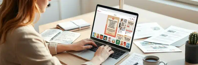 Woman designing her first Pinterest pin in Canva