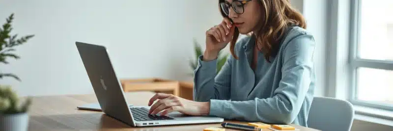 Woman organizing Pinterest board names and keyword categories