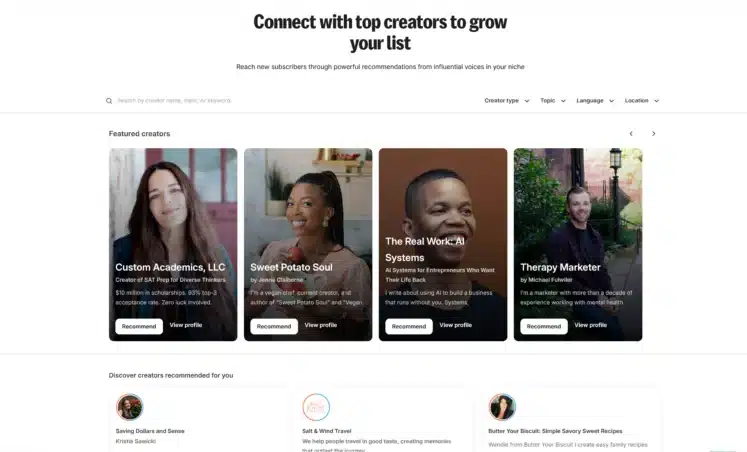 Kit Creator Network screen, the feature MailerLite doesn't have